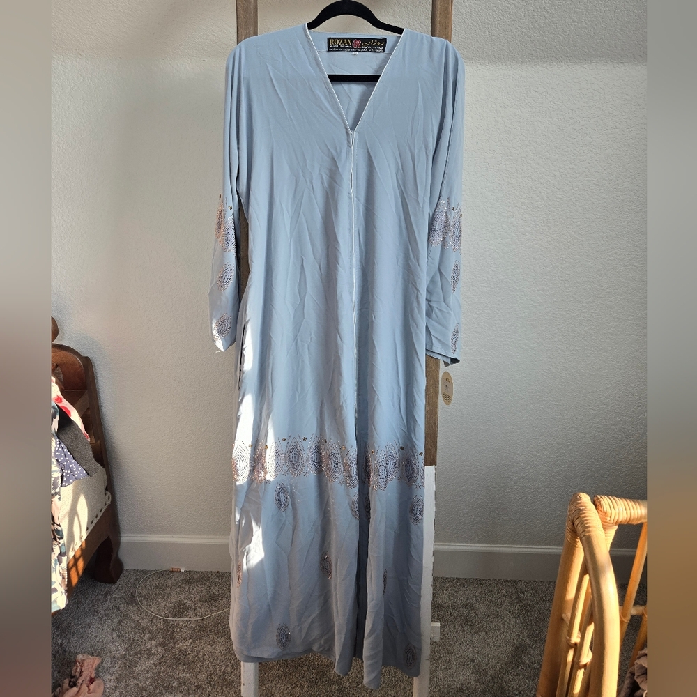 Sky Blue Abaya With Scarf